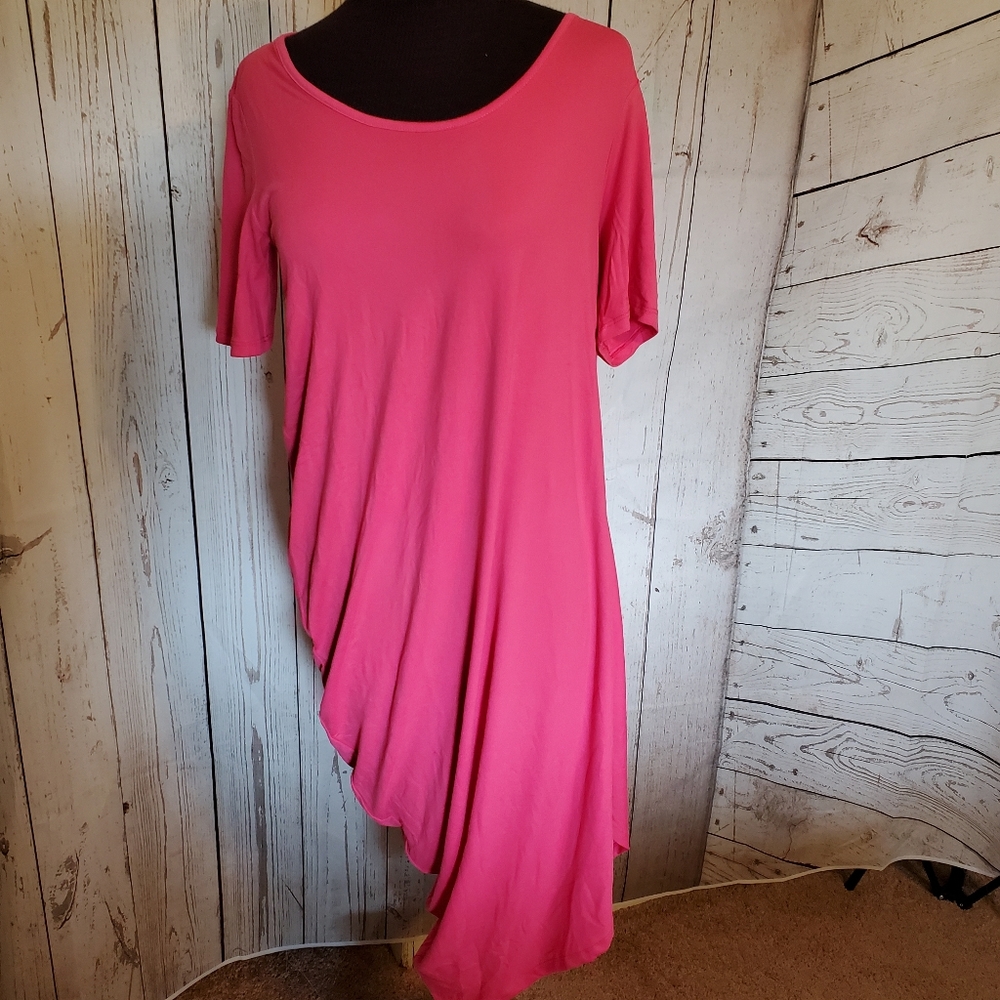 Doubleju half sleeved hi low hem dress bright pink Small